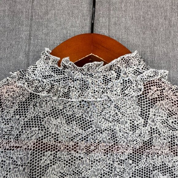 Vintage Y2K INC Silk Black White Lace Print Victorian Collar Long Sleeve Blouse - Picture 6 of 15